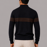 Men's Striped Quarter-Zip Jumper with Stand Collar