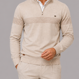 Men's Striped Quarter-Zip Jumper with Stand Collar