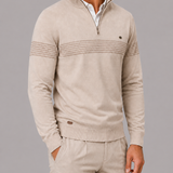 Men's Striped Quarter-Zip Jumper with Stand Collar