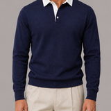 Men's Long-Sleeve Polo with White Collar