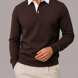 Men's Long-Sleeve Polo with White Collar