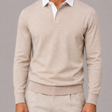 Men's Long-Sleeve Polo with White Collar