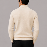 Men's Textured Quarter-Zip Sweater with Standing Collar