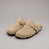 Suede Buckle Strap Cork Sole Sandals