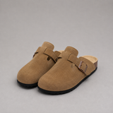 Suede Buckle Strap Cork Sole Sandals