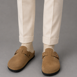Suede Buckle Strap Cork Sole Sandals