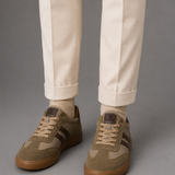 Retro Style Leather Sneakers with Navy Stripe Detail
