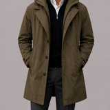 Men's Layered Hooded Longline Coat with Large Pockets