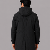 Men's Layered Hooded Longline Coat with Large Pockets