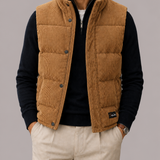 Men's Corduroy Quilted Padded Gilet Vest with Buttons