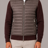 Quilted Panel Bomber Jacket with Knit Sleeves