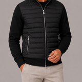 Quilted Panel Bomber Jacket with Knit Sleeves