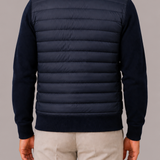 Quilted Panel Bomber Jacket with Knit Sleeves