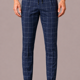 Grid Check Drawstring Jogger Trousers