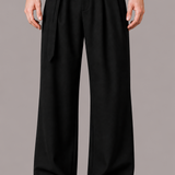 Belted Wide Leg Trousers with Oversized Buckle