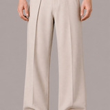 Wide Leg Pleated Trousers with Button Detail Pockets