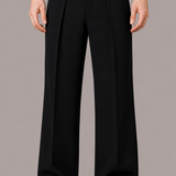 Wide Leg Pleated Trousers with Button Detail Pockets