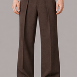Wide Leg Pleated Trousers with Button Detail Pockets
