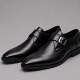 Leather Monk Strap Shoes with Brogue Detailing