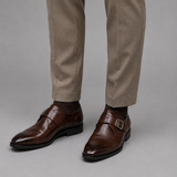 Leather Monk Strap Shoes with Brogue Detailing