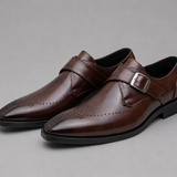 Leather Monk Strap Shoes with Brogue Detailing