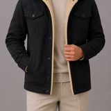 Sherpa Lined Trucker Jacket with Button Front and Fleece Collar