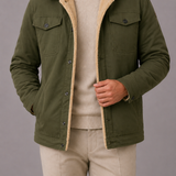 Sherpa Lined Trucker Jacket with Button Front and Fleece Collar