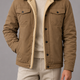 Sherpa Lined Trucker Jacket with Button Front and Fleece Collar
