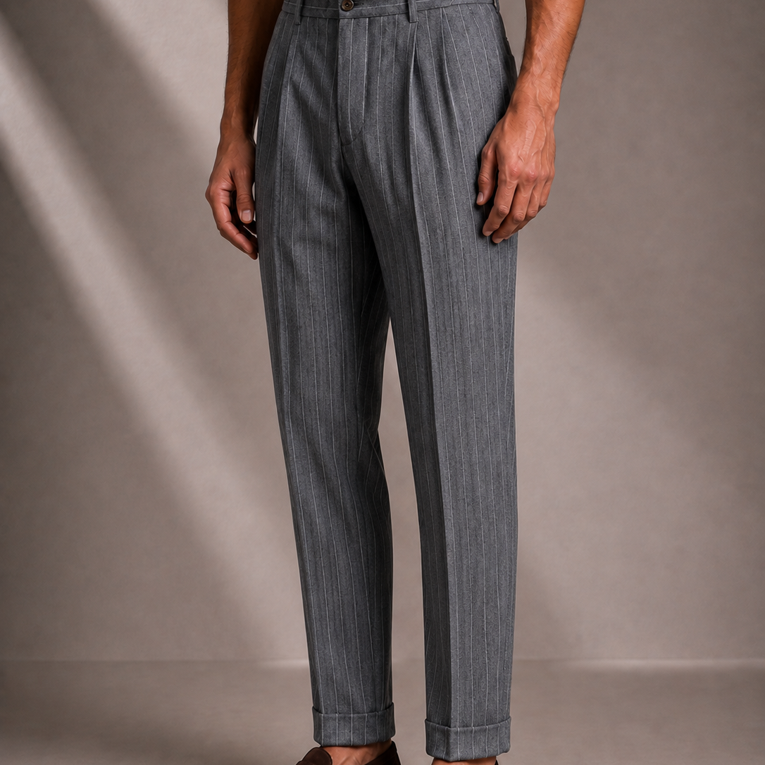 Men's Pinstripe Flannel Trousers with a Relaxed Fit