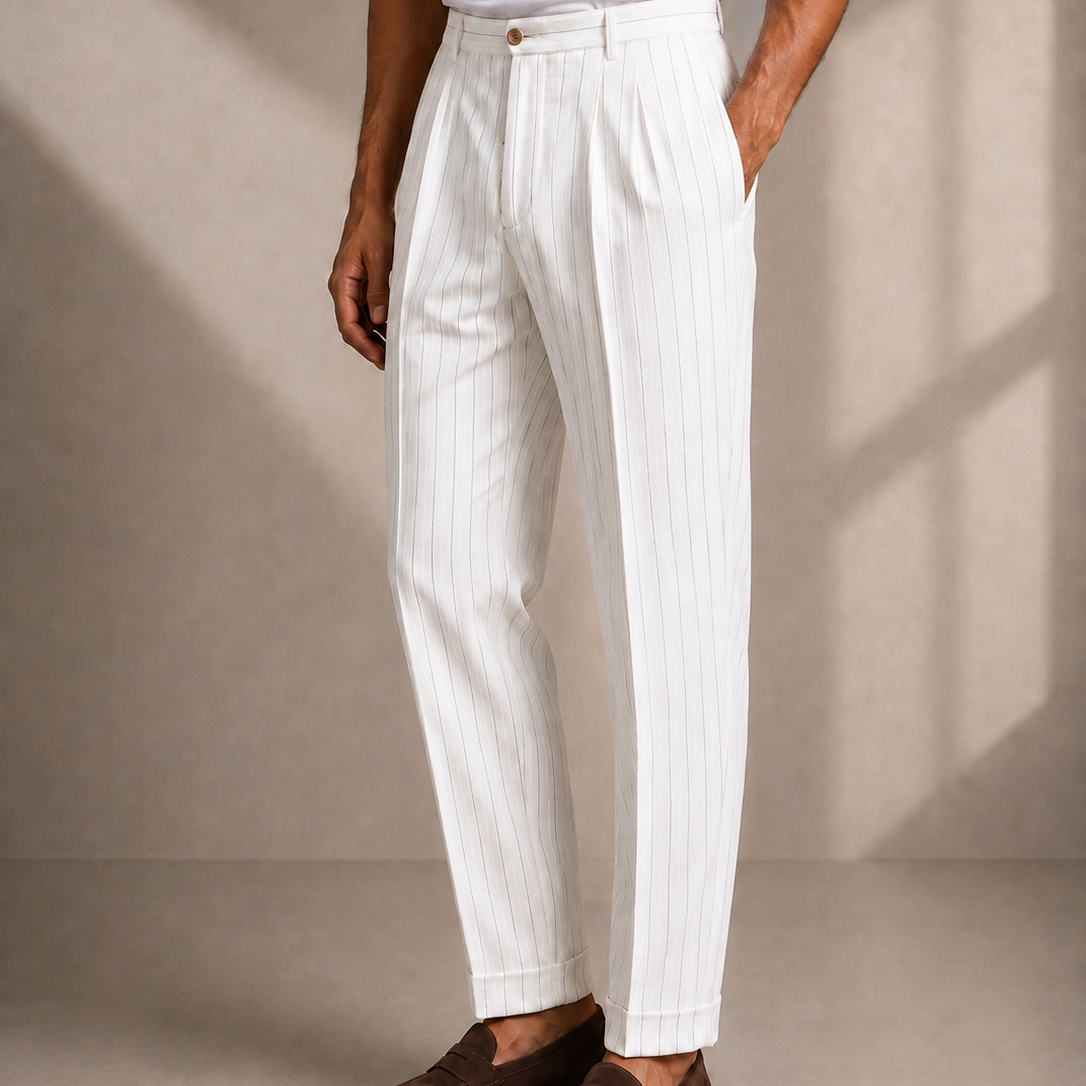 Men's Pinstripe Flannel Trousers with a Relaxed Fit