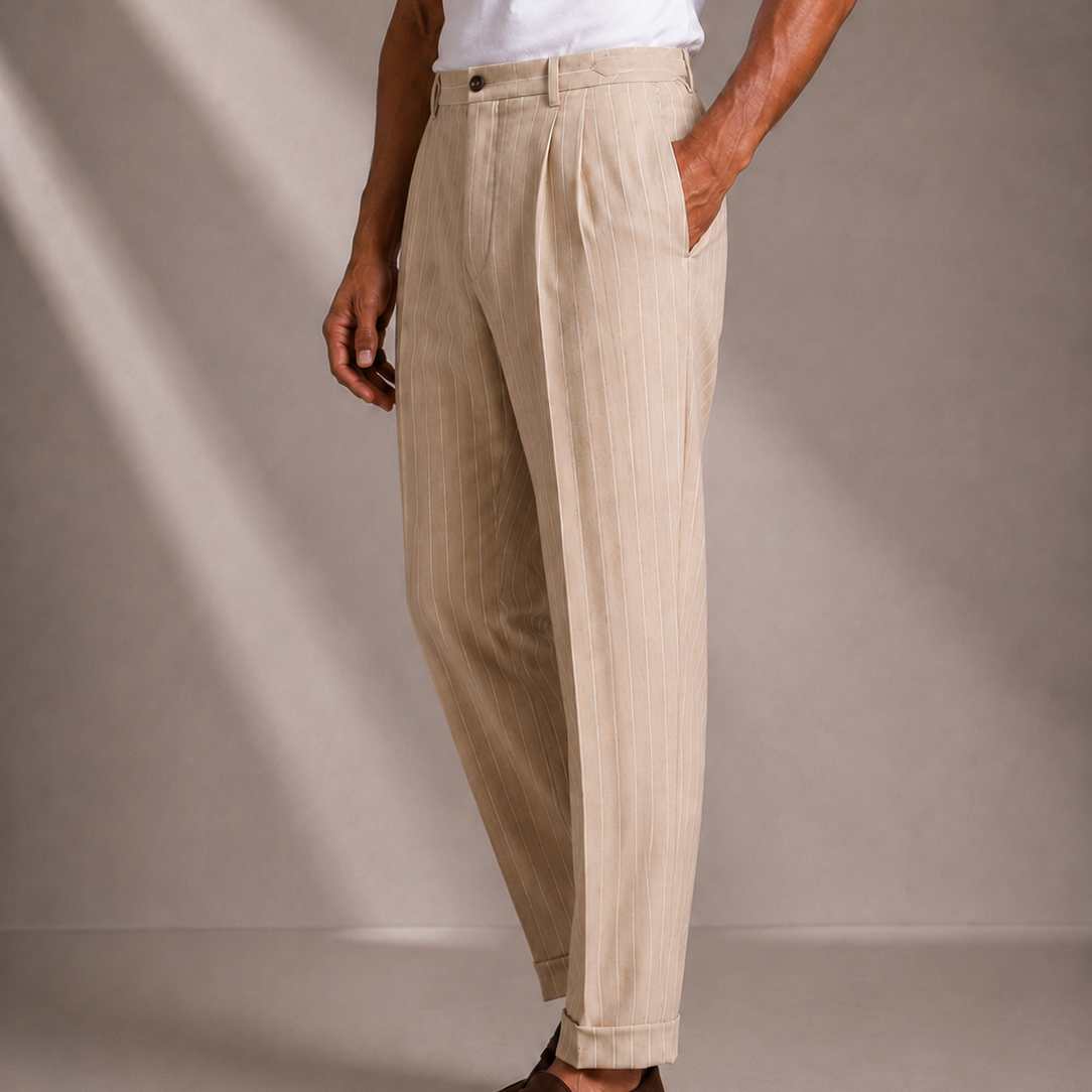 Men's Pinstripe Flannel Trousers with a Relaxed Fit