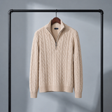 Men's Cable-Knit Quarter-Zip Sweater with a Relaxed Fit
