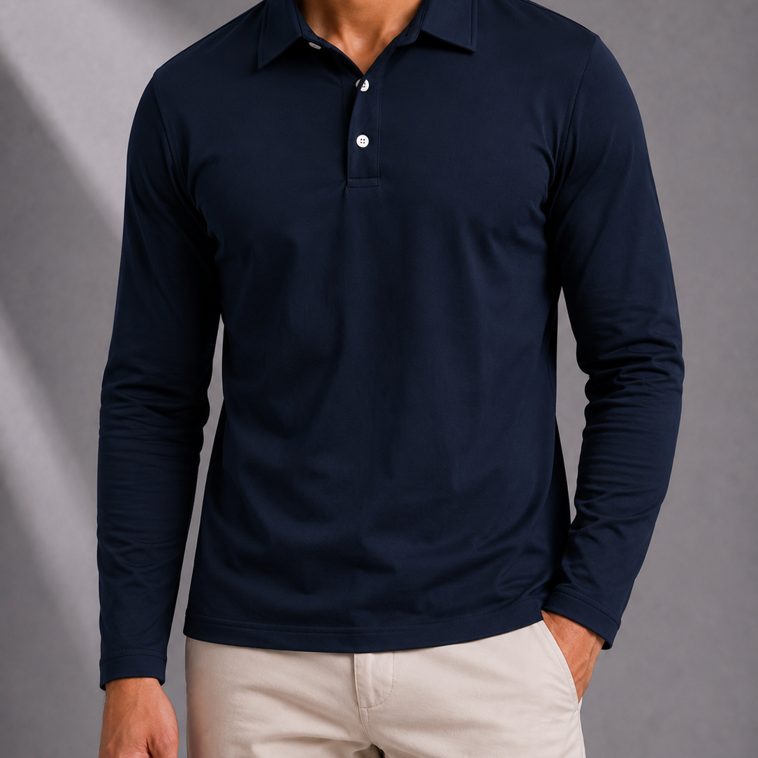 Men's Long Sleeve Polo Shirt with Three Buttons
