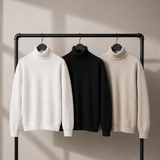 Men's Turtleneck Sweater with Ribbed Collar and Cuffs