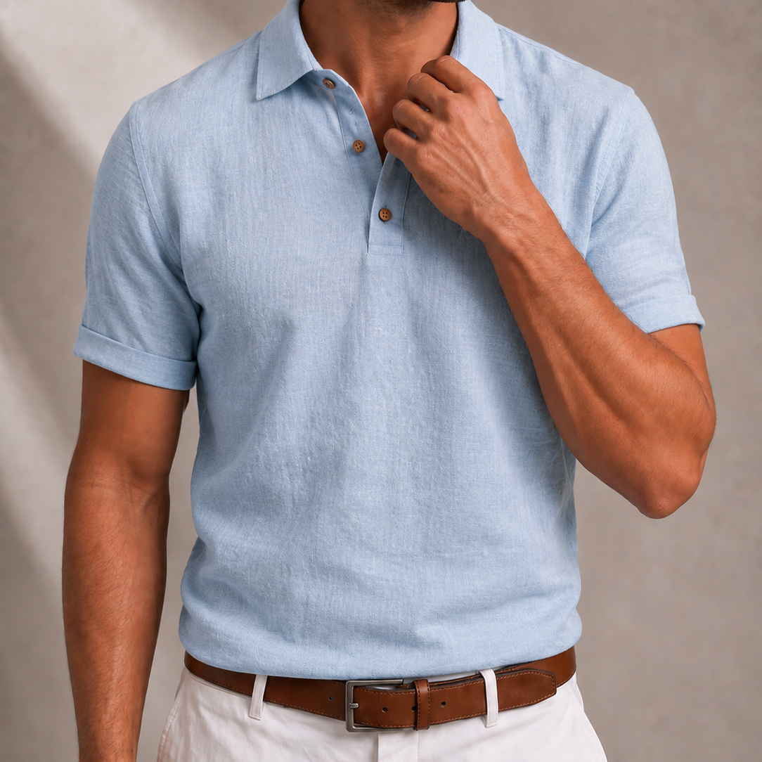 Men's Short Sleeve Polo with Wooden Buttons