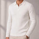 Men's Long Sleeve Ribbed Knit Polo with Split Neckline