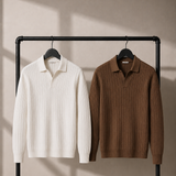 Men's Long Sleeve Ribbed Knit Polo with Split Neckline