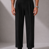 Men's Wide-Leg Pleated Trousers with High Waist