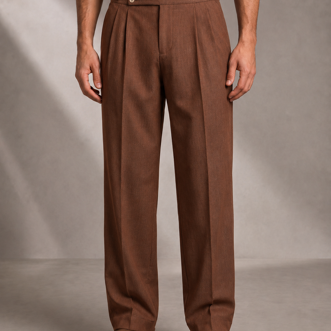 Men's Wide-Leg Pleated Trousers with High Waist