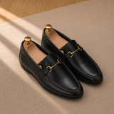 Men's Leather Loafers with Gold Horsebit Buckle