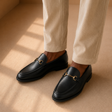 Men's Leather Loafers with Gold Horsebit Buckle