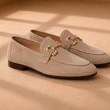 Men's Suede Loafers with Gold Buckle Detail