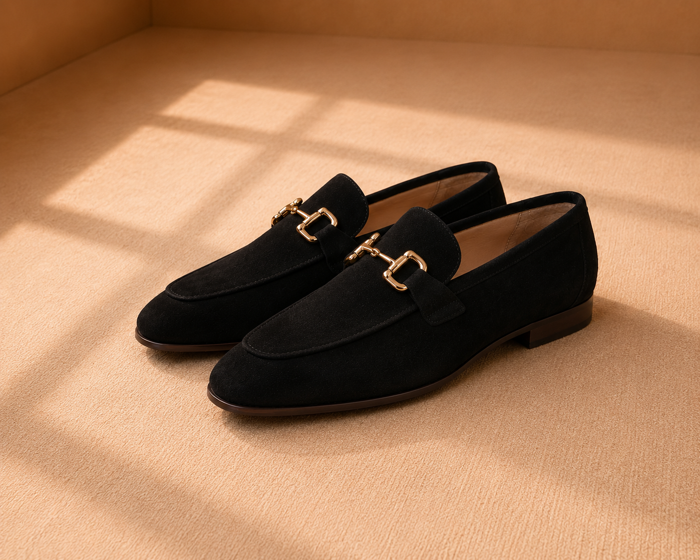 Men's Suede Loafers with Gold Buckle Detail