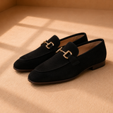Men's Suede Loafers with Gold Buckle Detail