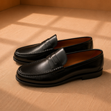 Men's Leather Penny Loafers with Burnished Finish