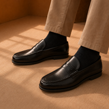 Men's Leather Penny Loafers with Burnished Finish