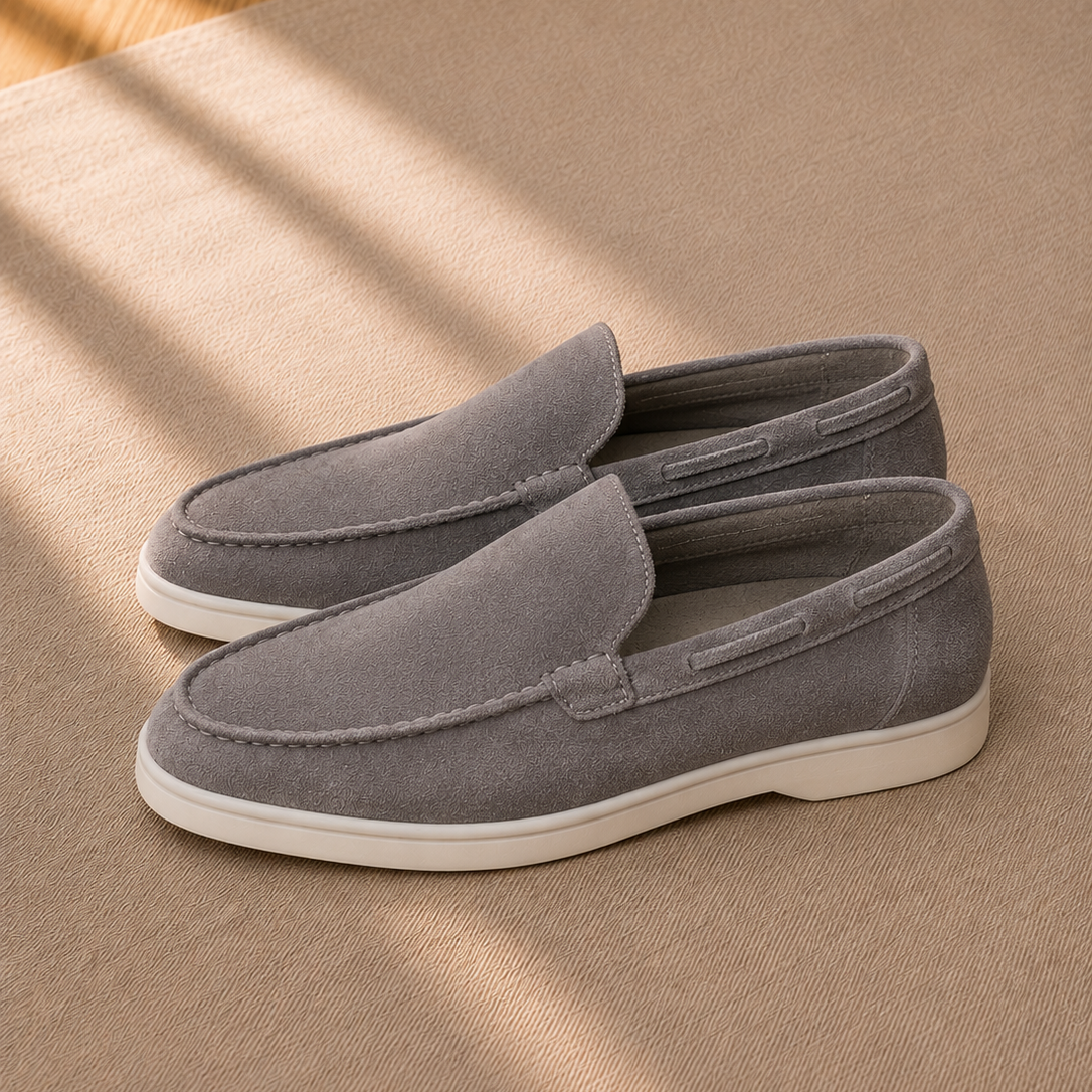 Men's Suede Penny Loafers Handcrafted Stitch Detail