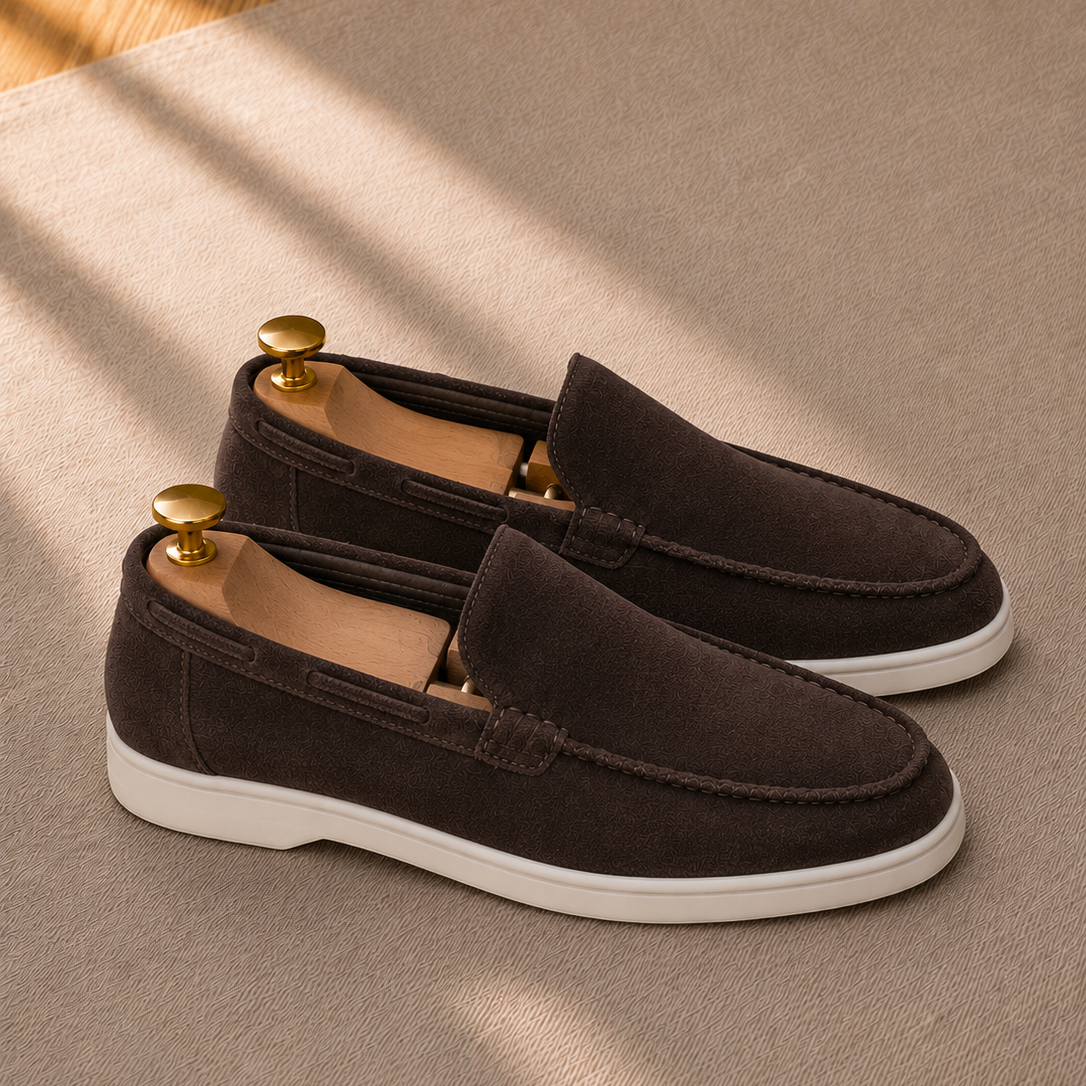 Men's Suede Penny Loafers Handcrafted Stitch Detail