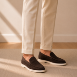 Men's Suede Penny Loafers Handcrafted Stitch Detail