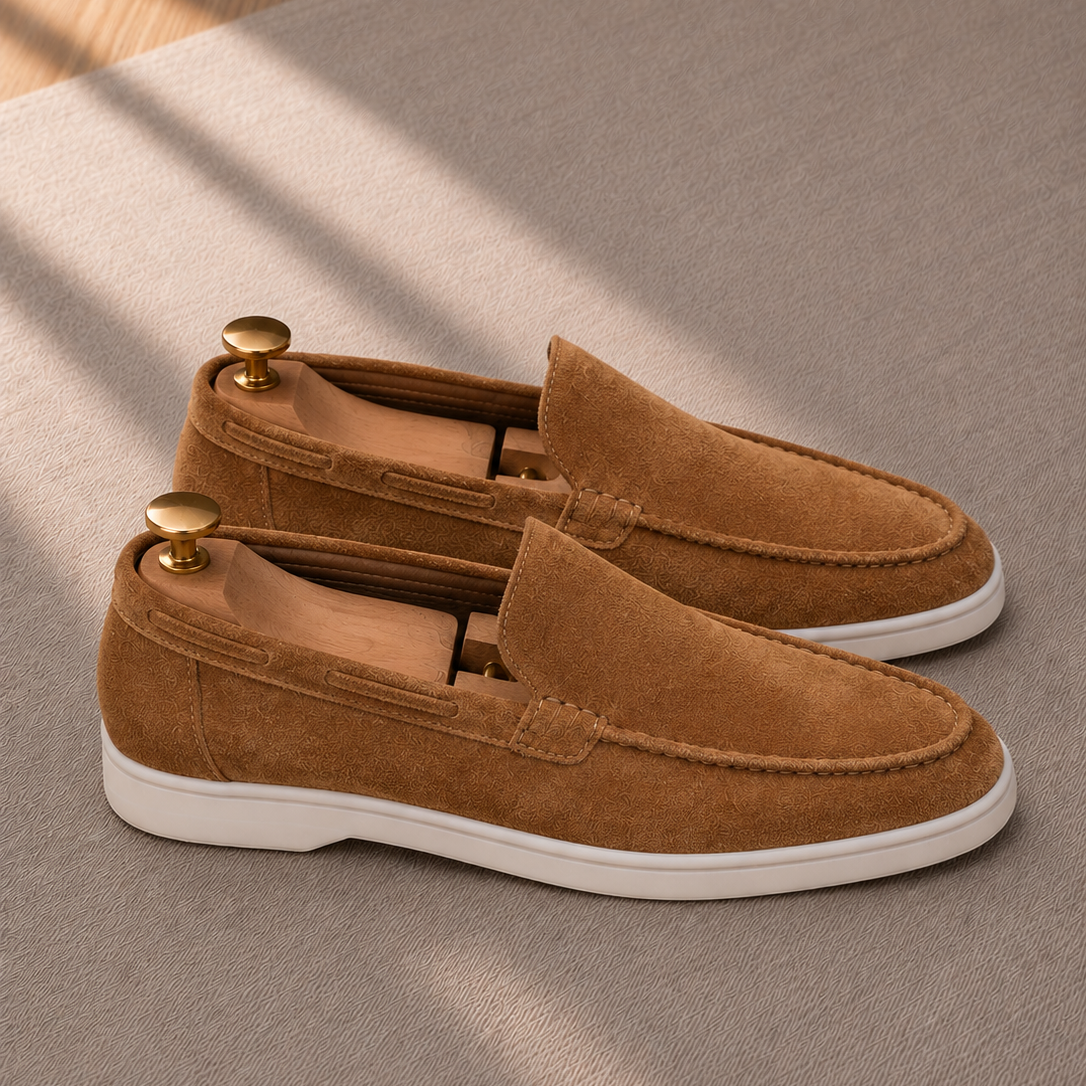 Men's Suede Penny Loafers Handcrafted Stitch Detail